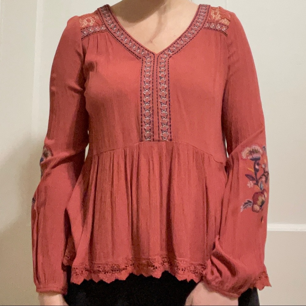 Pink/Red Artesia Bohemian Floral Long Sleeve Shirt